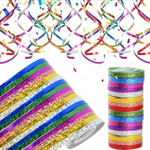 32 Rollen Ringelband-Set, 5 mm glänzende bunte Bänder, Ballonband, Ballonschnur, Bänder für Geschenkverpackungen, Schleifen, DIY, Basteln, Hochzeit, Weihnachten, Geburtstag, Party, Blumendekoration