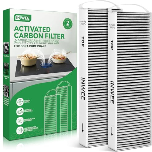 Inwee 2 Stück Aktivkohlefilter für Bora Pure PUAKF, Hochwertiger Aktivkohlefilter für PURU oder PUXU Kochfeld mit Umluft, PUAKF Filter Zubehör Ersatzfilter