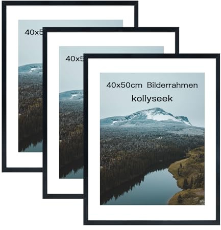 kollyseek 3er Set 40x50cm Bilderrahmen und Acrylglas Schwarz Fotorahmen,zum Aufhängen & Aufstellen, Wand Moderner Fotorahmen, Schwarz Dekorahmen