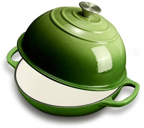 FLAVORIX Dutch Oven für Sauerteigbrot Backen, Emaillierter Gusseisen Dutch Oven Topf mit Deckel, Kuppelförmiger Brot Dutch Ovens, 6 Qt, Grün