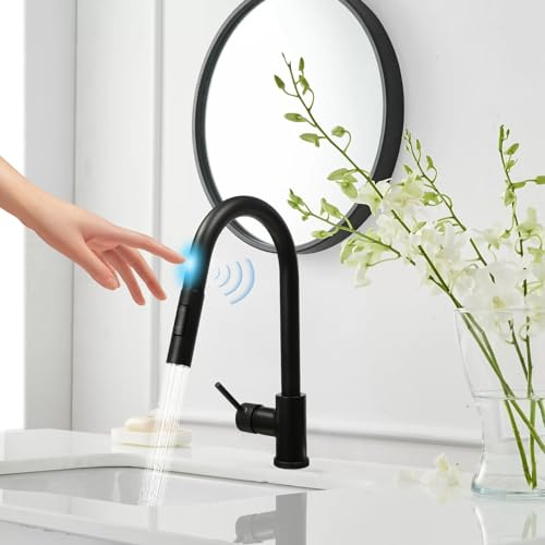 Touch sensor vattenkran köksarmatur med utdragbar 360° roterbar sensorer diskbänksarmatur varm och kall blandning 0–80 ℃/32–176 ℉