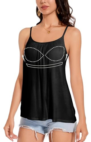 ANYFITTING Damlinne med inbyggd BH U-hals Spets Camisole Spaghetti Remmar Loose Fit Basic Casual Camis Svart M