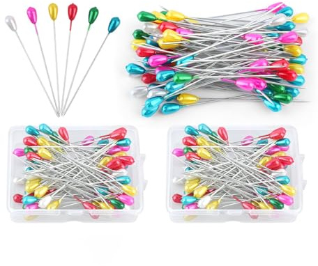 Weenwill Spilli da Sarta,200 Pezzi Colorate Testa Vetro da 55 mm Spille Dritti per Sartoria Cucito con Scatola per Artigianato Cucito Fai,Sartoria Gioielli Componenti Tessuto Gioielli Fai da Te