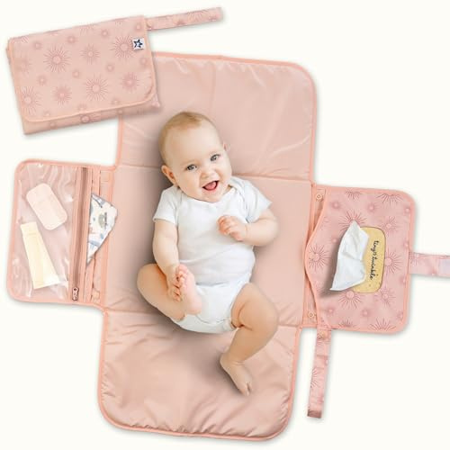 Tiny Twinkle Tragbare Wickelunterlage | Wasserdicht, abwischbar und kompakt Baby-Wickelunterlage für Reisen | Intelligente Feuchttücher-Tasche und organisierte Aufbewahrung |