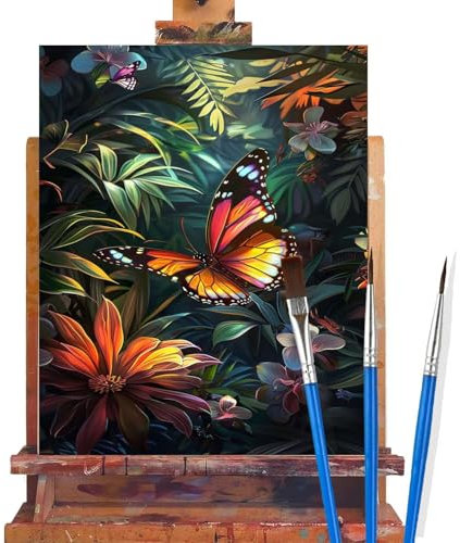 Malen Nach Zahlen Erwachsene Schmetterling,Blütencluster Malen Nach Zahlen DIY set Handgemalt Ölgemälde,Mit Pinseln und Acrylfarbe,Bastelset Erwachsene Frauen Geschenke Home Wand Dekor 90x120cm C70