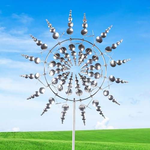 Windrad Garten, Windräder, Windmühle Garten, Magic Windmühle, geeignet für Metallwindspinner für Terrasse, Garten, Innenhof, Landschaftsdekoration (Silber)