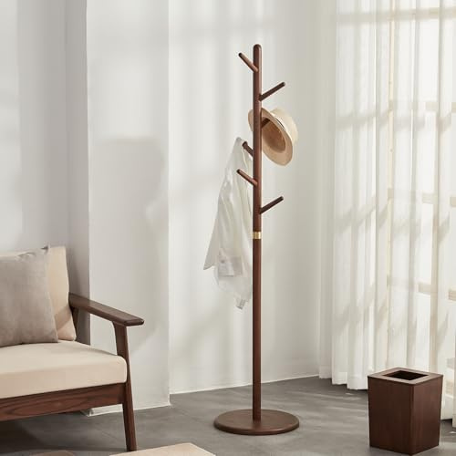 Homruilink Solid Wood Coat Rack Freestanding 6 Hooks for Entryway Bedroom | Wooden Coat Tree Freestanding For Hats, Handbags, Entryway, Bedroom, Hallway, Gift for Men & Women