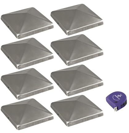vasalat Pfostenkappe 12x12 cm - Pfosten Abdeckkappen - Pfostenabdeckung aus rostfreiem Edelstahl inklusive Schrauben - 8 Stück