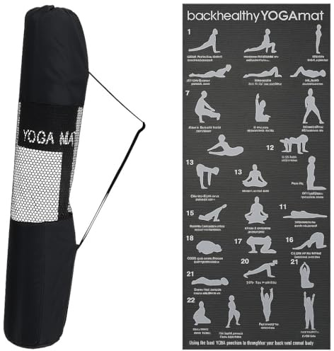 Non-Slip Yoga Mat with Asana Postures Printed and Carry Bag, 173x61x0.3cm Foam Mat for Pilates, Gym, Training, Lightweight and Easy Clean, Ideal for Home Fitness and Studio Workouts