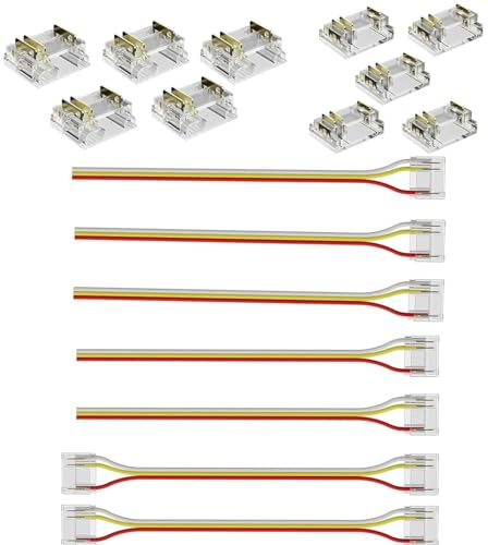 Amefil COB RGBIC LED Kit de conectores de cinta de luz 3 pines 12 mm sin soldadura, conector de cabeza masculina de cinta de un cable de cinta de luz prolongado, adecuado para RGB Sabiduría IC