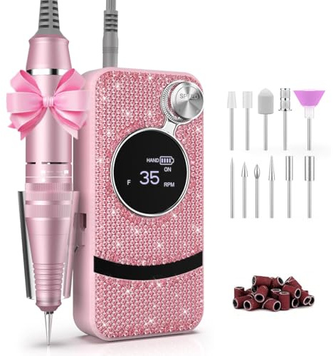 NEMEIR Ponceuse Ongle,Ponceuse pour Ongles Professionnel Diamant, 35000 RPM avec 11 Embouts,Portable pour Décapage Gel Acrylique, Manucure Professionnelle à Domicile ou Salon, Kit Complet