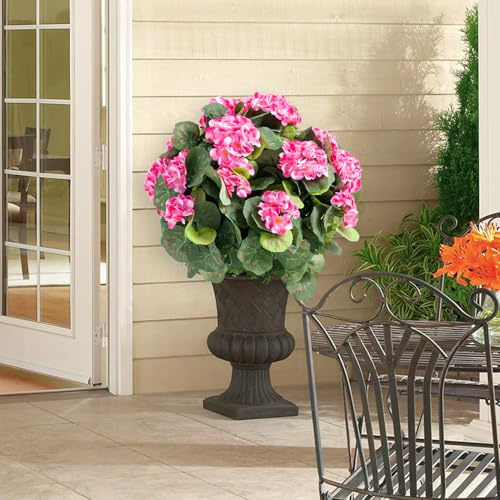 Set of 2 Artificial Topiary Ball Trees with Metal Stakes, 21.6 UV-Resistant PE Fake Plants with Begonia Flowers for Indoor/Outdoor Decor,Pink