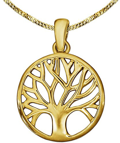 CLEVER SCHMUCK Lebensbaum Kette Damen Gold 19 mm 333 Gelbgold 8 Karat und vergoldeter Panzerkette 42 cm im Etui anthrazit