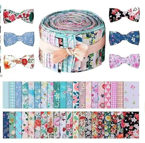 LetCart Jelly Roll Stoffstreifen zum Quilten, 40 Stück Baumwolle Blumenmuster Streifen, 1 m x 6,5 cm, vorgeschnittener Quiltstoff für Decken, Polster und Heimdekoration