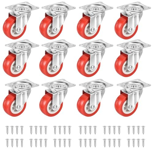 12 Pack Caster Wheels, 1.5 Inch (38mm) Trolley Wheels Small Rubber Swivel 360° Polyurethane Castors 70 LBS for Furniture Trolley Dolly Bed