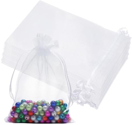 VOSSOT 20 stycken organzapåsar, 10 x 15 smyckespåsar med dragsnöre, organza-påsar, presentpåse, lämplig för smycken, godis, torkade blommor, hårnålar, choklad