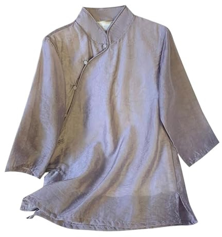 GHAKKE Chemisier Hanfu Traditionnel Chinois Pour Femme Chemises Amples Décontractées À Col Montant Et Manches Longues Hauts Fluides Rétro Élégants(Gray purple,L)