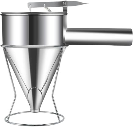 Dispensateur de pâte à crêpes - entonnoir de cuisine avec support et contrôle du piston | Sirop et distributeur de mélange pour gâteaux à la cuisson, crêpes, muffins, desserts | Outil