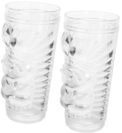 Hemobllo 2 pezzi Bicchieri Cocktail Tiki in Vetro Trasparente da Design Creativo per Acqua Vino e Bevande Fredde Coppa Decorativa Resistente e Sicura per Casa e Bar