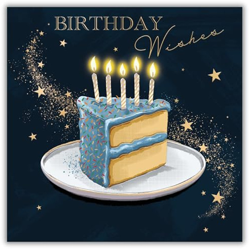 Noel Tatt Birthday Card for Men - Stylish Cake & Candles Design - Embossed Gold Foil Finish - Premium Birthday Greeting Card with Envelope