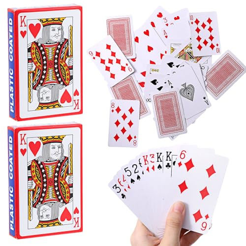 Ouligay 2 Stück Spielkarten Profi Pokerkarten Set, Doppelkopf Spielkarten in 54 Karten, Playing Cards für Familien Kartenspiele Party, Poker Karten für Texas Holdem, Poker, Blackjack, Bridge (Rot)