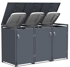 DEGAMO Mülltonnenbox 3-er Mülltonnenhaus BONN mit Fusspedal-Betätigung, für 3X Tonnen 120 und 240 Liter, Stahl verzinkt, Farbe anthrazit