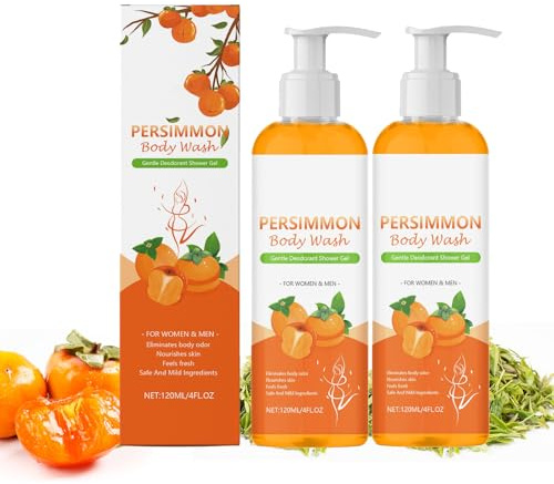Lavado corporal Persimmon, Kaki gel de ducha contra el mal olor corporal y de edad | Gel de ducha refrescante con extracto de té verde para hombres y mujeres | Limpieza profunda | Jabón natural contra