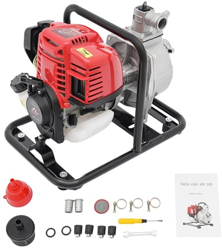 Pompe à eau à essence 4 temps, 38CC 1.2KW Motorpumpe à essence pour étang 35L/Min Auto-amorçante Pompe à eau de jardin Pour l'irrigation de jardin, piscine, étang et agriculture