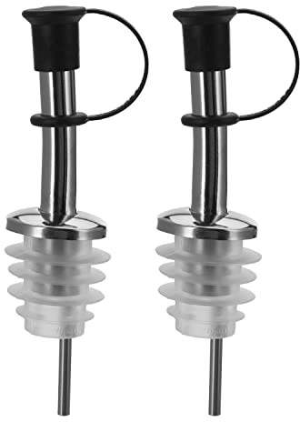 Westmark 2 Beccucci per Bottiglie di Liquori e Olio, con Tappo ad Anello, Metallo/Acciaio Inossidabile/Plastica, Tappi in Silicone, Inox Standard, Argento/Nero/Trasparente, 45332280
