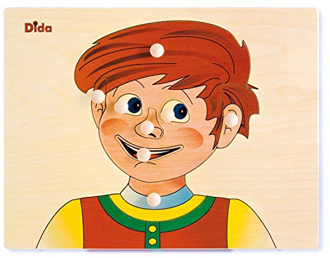 Dida - Steckpuzzle - Jungengesicht. Greifpuzzle Für Kleinkinder Mit Bequemen Holzknöpfen. Ideal Für Die Kinderkrippe, Die Vorschule Und Den Kindergarten