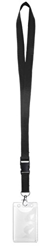 Karteo Ausweishülle und Schlüsselband schwarz mit Karabiner [1 Stück] Kartenhülle EC-Format Weichplastik vertikal mit Lanyard Ausweishalter