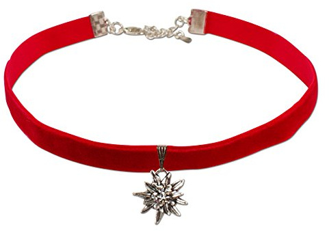 Alpenflüstern Trachten-Samt-Kropfband Strass-Edelweiß klein - Trachtenkette enganliegend, Kropfkette elastisch, Damen-Trachtenschmuck, Samtkropfband schmal in traditionellen Farben DHK099