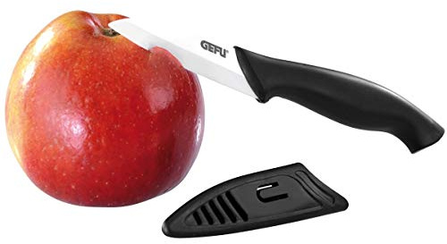 GEFU Keramikmesser CERAMO - Scharfes Küchenmesser für Obst & Gemüse | Hygienisches Schälmesser mit extrem scharfer Keramikklinge, rostfrei, geschmacksneutral und ideal für Linkshänder