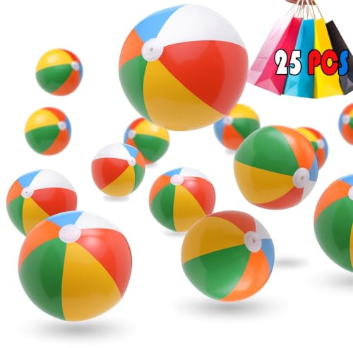 GiftExpress 25pcs Mini Beach Ball - 6 Small Inflatable Rainbow Multicolor Beach Balls for Kids Birthday Goodie Bag, Party Favor, Toddler Summer Water Toys, Pool Party, Carnival Award, Give Away Toys