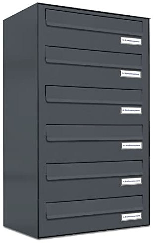 AL Briefkastensysteme 6er Briefkasten für Tür/Zaundurchwurf in Anthrazit Grau RAL 7016, 6 Fach, wetterfeste Briefkastenanlage Design modern