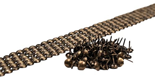 5 bandes de clous tapissier + 90 clous - Lentille Fer - Or vieilli - Ø11mm - Clous tapissier en bande