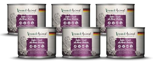 Venandi Animal, Alimento di qualità superiore per gatti, anatra monoproteico, alimento umido, naturale e senza cereali, 6 confezioni da 200 g (6 pezzi)