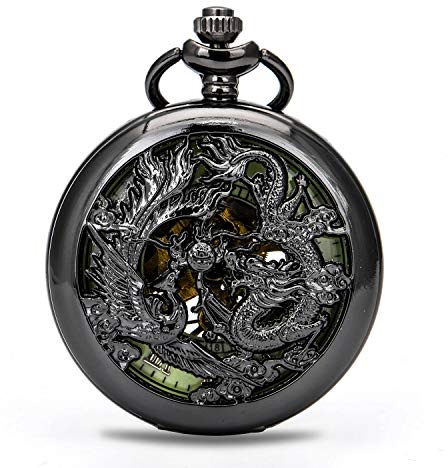 BOSHIYA Herren Taschenuhr Mechanische Leuchtende Vintage Steampunk Skelett Halbjäger Handaufzug Mechanische Taschenuhr mit Kette für Herren