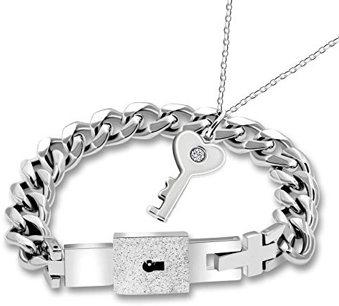 Uloveido Stainless Steel Key Necklace and Lock Bracelet for Men Women Y1481
