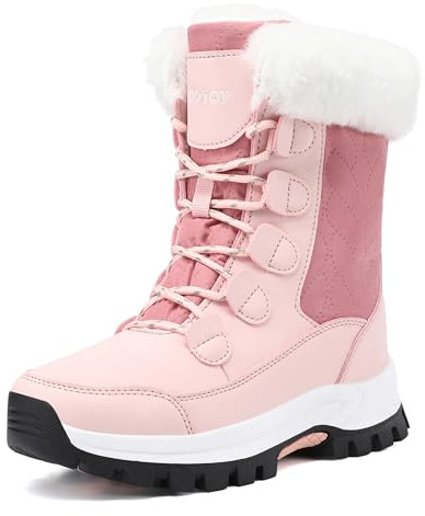 COOJOY Womens Winter Snow Boots Waterproof Shoes Walking Comfortable Hiking Booties Furry Mid Calf Warm Lightweight Pink,US8 EU40
