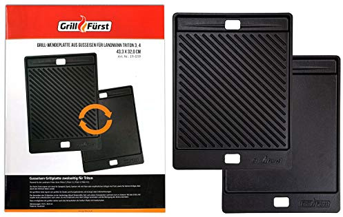 Grillfürst Universal Gusseisenplatte Grill 43,3 x 32 cm - Massive Gusseisen Grillplatte mit Griffen, Gussplatte beidseitig verwendbar, geeignet für Broil King Baron/Crown, Landmann Triton 3/4