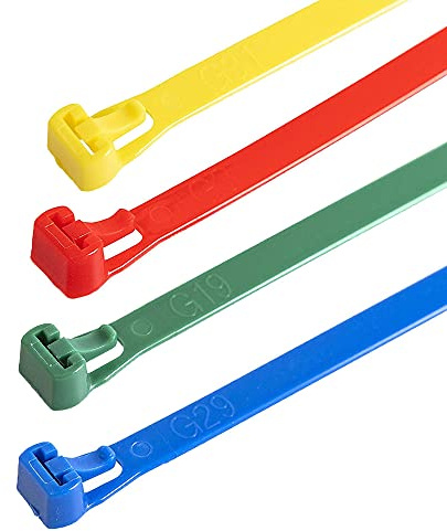 Releasable Reusable Colour Cable Ties Blue Green Red Yellow 7.6mm x 250mm Cable Ties (25, Yellow)