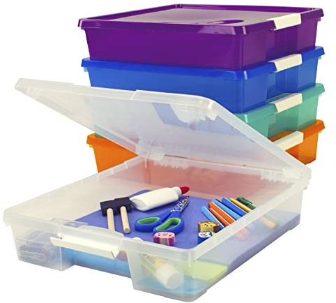 Storex Classroom Craft Project Box – Stapelbarer Kunststoff-Organizer, passend für 30,5 x 30,5 cm Scrapbooking-Papier, verschiedene Dampffarben, 5er-Pack (63202C05C)