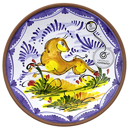 CERÁMICA RAMBLEÑA | Plato Decorativo para Colgar en Pared | Plato de cerámica | Plato de Pared | Plato Pared Decorado Montería Toro - Modelo D44 | 100% Decorado a Mano | 28x28x4.5 cm