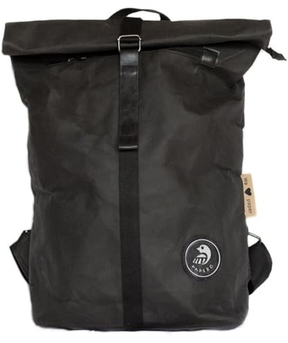Papero ® Rolltop Rucksack Damen & Herren Cougar aus Kraft Papier- Roll Top Backpack - Lässige Rucksäcke für Freizeit, Uni & Schule, wasserabweisend, reißfest für 17 Zoll Laptop 22L (schwarz, 18 L)