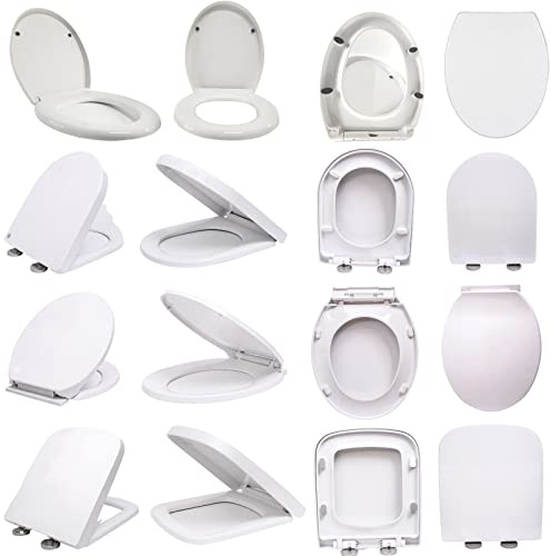Toilet Seat Square Shape, Soft Close Toilet Seat with Quick Release for Easy Clean, Anctibacterial Toilet Lid with Sturdy PP Material, Loo Seat for Family Bathroom White
