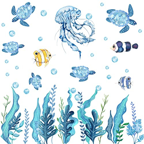 HPNIUB Unterwasserwelt Fisch Wandtattoo Badezimmer Kinderzimmer Blau Deko