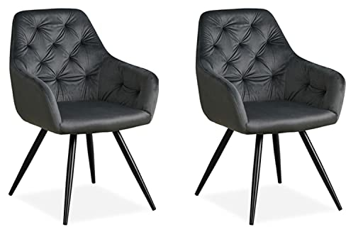 Homestyle4u 2342, 2er Set Esszimmerstühle Stuhl Sessel Samt Wohnzimmer Küchenstuhl Polsterstuhl mit Armlehne Grau 2 Stück