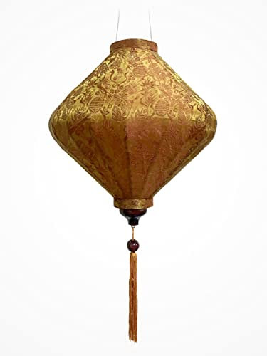Asiatische Laterne aus Seide, A Ø 35 cm, Farbe Rost, Reflexion, Gold – Traditioneller Hoi an Lampion aus Stoff, Bambus und Holz – Dekoration und Handwerk aus Vietnam (T20-MA)