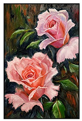 Acrylbilder, Vintage Rosa Rose Blume Grüne Blätter Abstrakte Kunst Moderne Kunstwerke Rahmenlose Handgemalte Ölgemälde Auf Leinwand Wandkunst Für Wohnzimmer Schlafzimmer Büro Wohnkultur,120X1